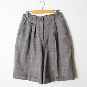 Vintage 1980's Plaid Wide-Leg Wool Shorts High Waist